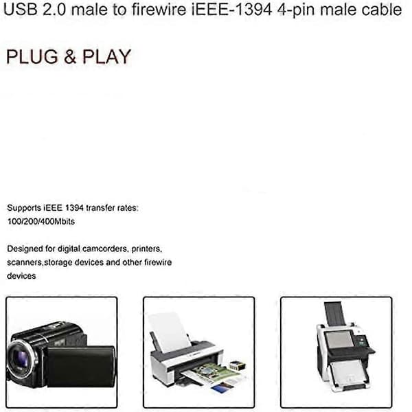 USB-kabel HANE Till Firewire-kontakt Till Mini 4-Pin Till Firewire-adapter för kringutrustning som endast är kompatibel med DENNA TYP av adapter-Yvan