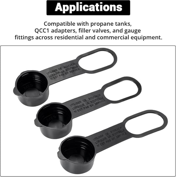 9-pakning QCC1 propanstøvhetter med stropp, 1,32\" ID plastventilhetter kompatible tanker, adaptere og LP OPD-ventiler -