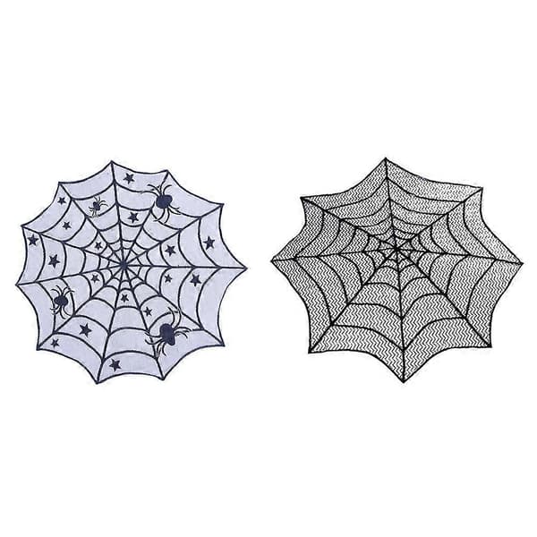 2025 2 pcs Lace Spider Web Halloween Tablecloths Table Decorations for Halloween (Black)