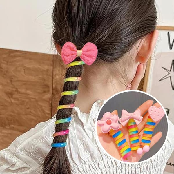 (5 stk) Fargerike telefonledningshårbånd for barn, sløyfeflette