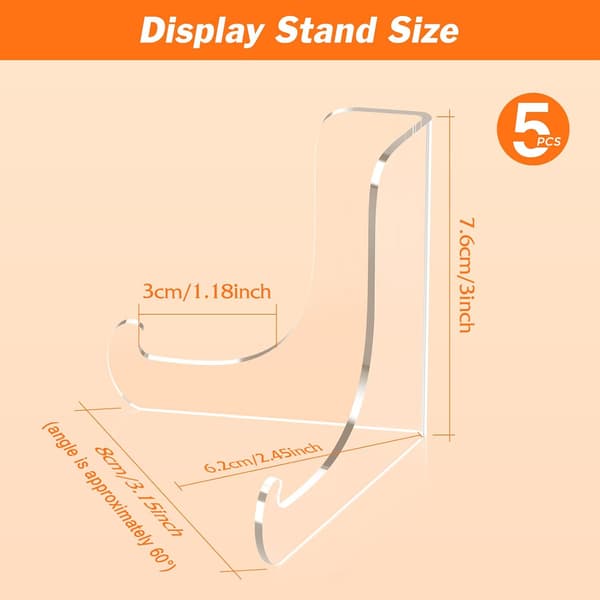 5-pak Akryl Displaystativer, Tallerkenstativer til Display, Klart Staffeli, Displayholder til Kort, Ramme, Billede, Avis, Bog, CD, Telefon (Small/3 tommer)