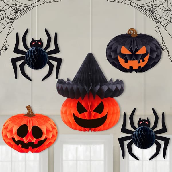 5 stk Halloween Hængende 3D Foldbare Dekorationer Papirlanterner, Spøgelse Heks Edderkop Græskar