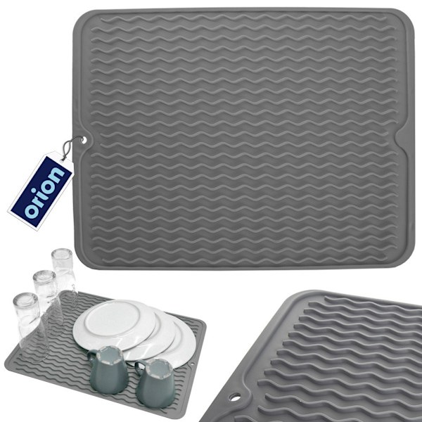 Gray Dish Drying Mat with Grooves for Quick Drying and Hygiene 1000
