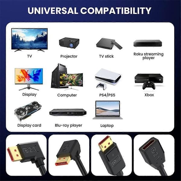 15 cm Down-Angled DP2.1 Male to Female Adapter Cable 54 Gbps 16K 30Hz DisplayPort Extension Cable