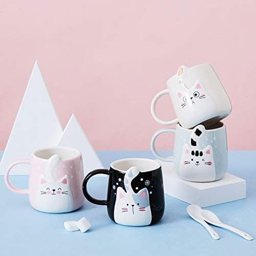 Keramisk relieff katt kaffekopp håndmalt kopp