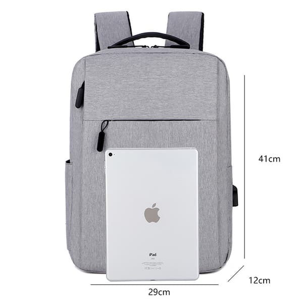 Vattentät universal canvas-ryggsäck med USB-port, resväska för dator, affärsväska, grå