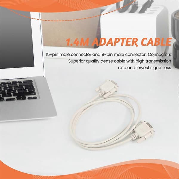 VGA DB15 Hann Til RS232 DB9 Pin Hann Adapterkabel / Videografikk Forlengelseskabel (Hvit, 1.4M)