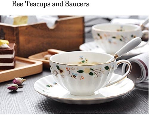 Blomsterbi Tekopper og skåler, Kaffe Beinposelenskopp 1 Sett (1 Kopp og 1 tallerken)