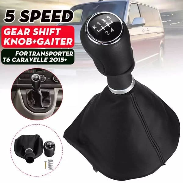 5-speed Leather Gear Shift Knob Gaiter Boot Handle Cover for -Transporter T6 2015+
