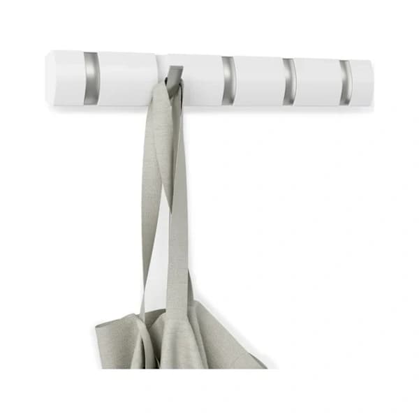 Wall Mounted Coat Rack with 5 Retractable Hooks, Space-Saving Hallway Organizer White