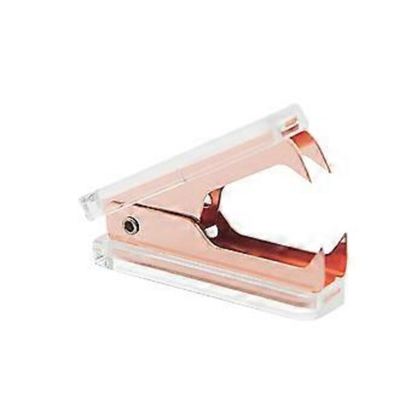 Rose Gold Handheld Stapler with Transparent Acrylic Staple Remover for Office Use - 6 x 1.6 cm Rectangular, 1-Pack