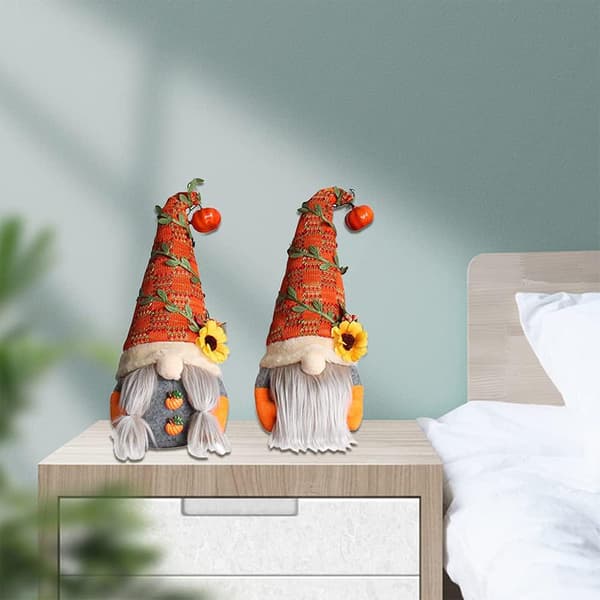 Efterårshøst Græskar Gnome Ornament, Orange Efterårssolsikker, Grøn Blad Svensk Gnome Plysdukke