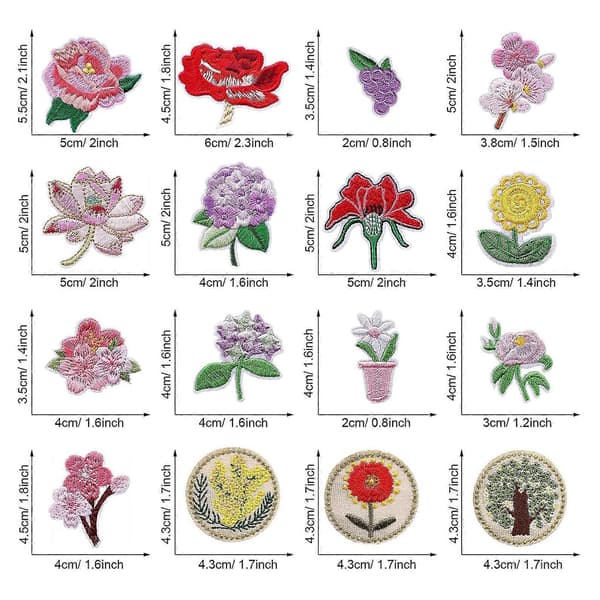 13 stk. Strygemærker Blomster, Blomsterkurv Broderi Dekorative Mærker Applikationer