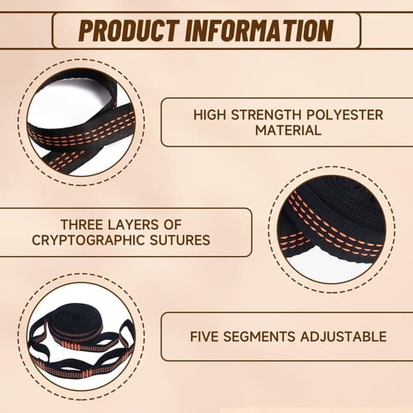 2-pack Hammock Straps with Carabiners - Heavy-Duty Hammock Straps for Swing, Camping, Hanging Chair - Max Load 300 kg - High-Quality Polyester