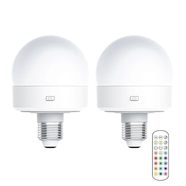 USB Rechargeable Light Bulb with Remote Control Timer Dimmable Easy to Install Battery Operated E27 Bulb RGB Lamp [db] White White