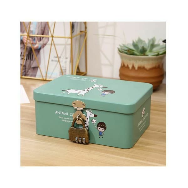 Iron Storage Box, Cute Password Box, Desktop Organizer, Small Cosmetic Box with Lock, Fresh Deer, Storage Box with Lock