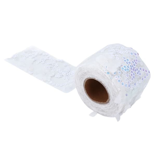 Tulle Fabric DIY Craft Abrasion Resistance Small Flash Portable Polyester Sequin Tulle Roll 6cm White