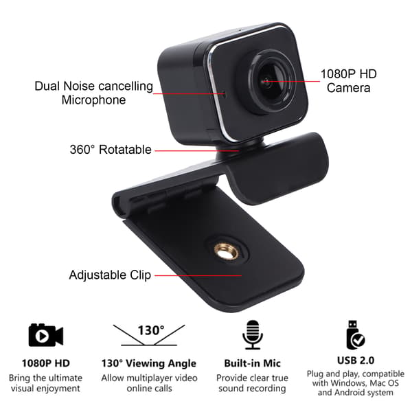Computer Camera 1080P HD Adjustable Rotatable Autofocusing Four-Layer Lens Built-in Sensitive Microphone Webcam