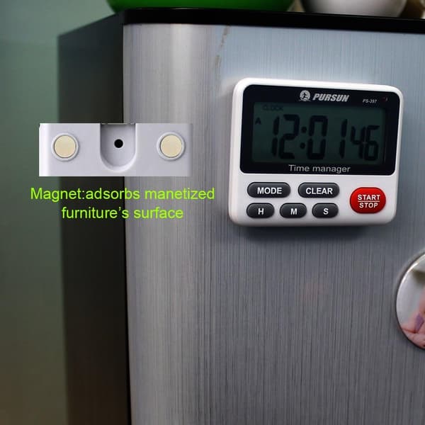 Køkkentimer, Køkkentimer med Ur, Digital Timer, Stopur, Timer med Magnetisk Bagside og Sammenklappeligt Stativ (Batterier Inkluderet)