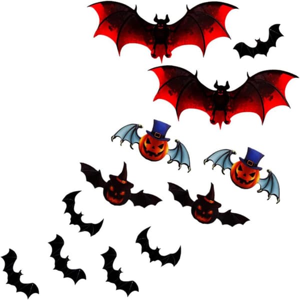 12 fargerike 3D-flaggermus Halloween-klistremerker