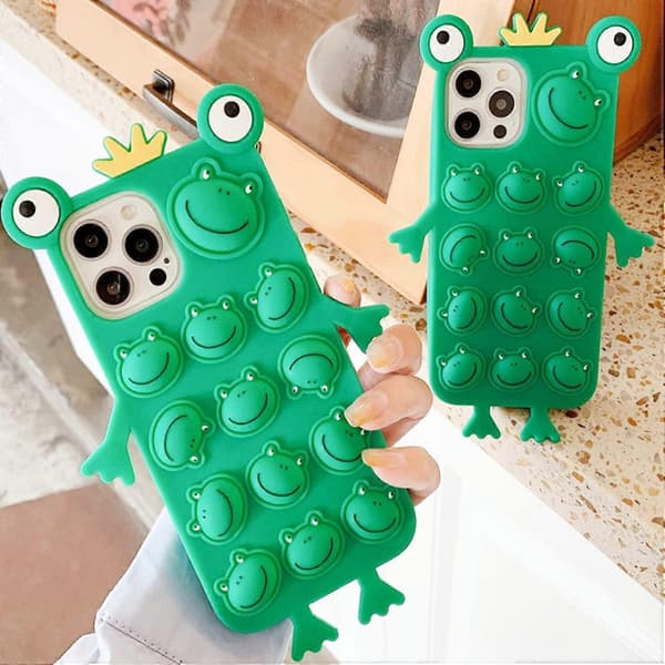 Pop Bubble for iPhoneiPhone13/13PRO/13PROMAX Case with Lanyard, Soft Silicone Case Cartoon Funny Cute Anime Cool Cover Case (iphone13, Cute Frog)