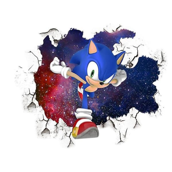 3D Sonic Väggdekorationer Barnrum Graffiti Dekoration 3D Trasig Vägg Tecknad Spel Tapet