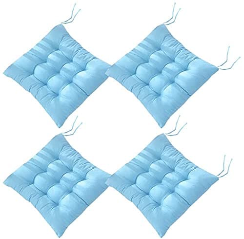 Sæt med 4 stolehynder med bindebånd Bløde sædehynder i polyesterbomuld til spisestue Køkken Terrasse Have 40 x 40 cm Blå blue