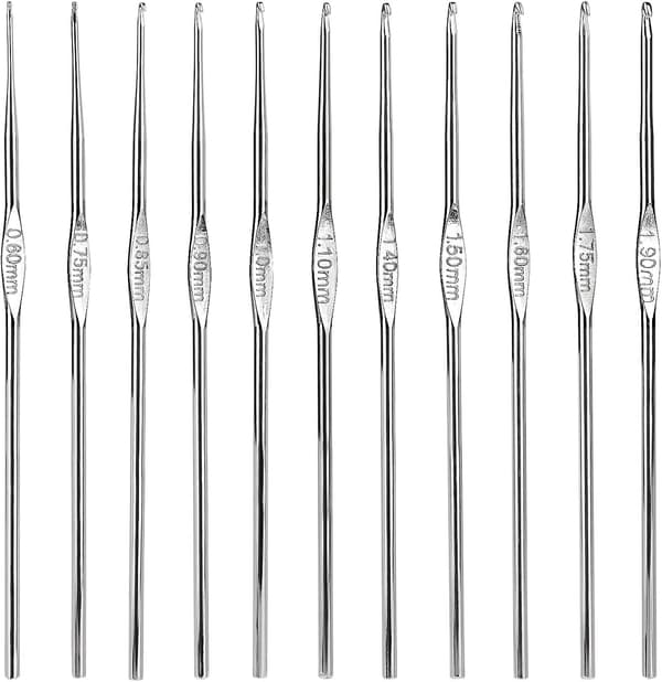 Heklenåler sett stål, 12 stk små heklenåler 0,6 mm til