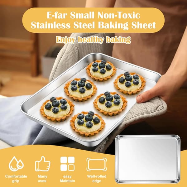 Stainless Steel Toaster Oven Pans, 2-Pack Small Non-Toxic Baking Sheets for Cookie Baking, Dishwasher Safe 10.5\"x8.3\" 10.5"x8.3"