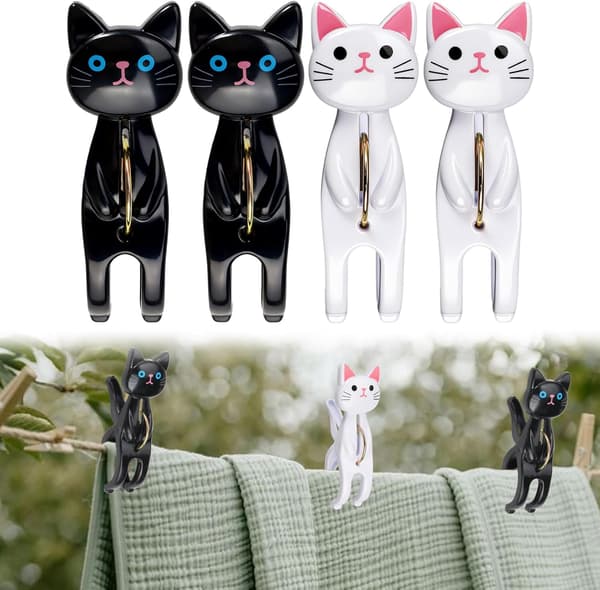 4-pack Large Cat Design Clothespins, Windproof Beach Towel Clips, Adorable Pool Cover Clips