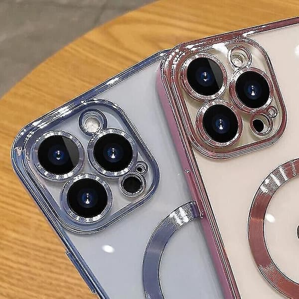 Luxury Transparent Case Compatible with iPhone 14 Max, 13 and 12, Magnetic Silicone Lens Protector - iPhone 14 - Purple