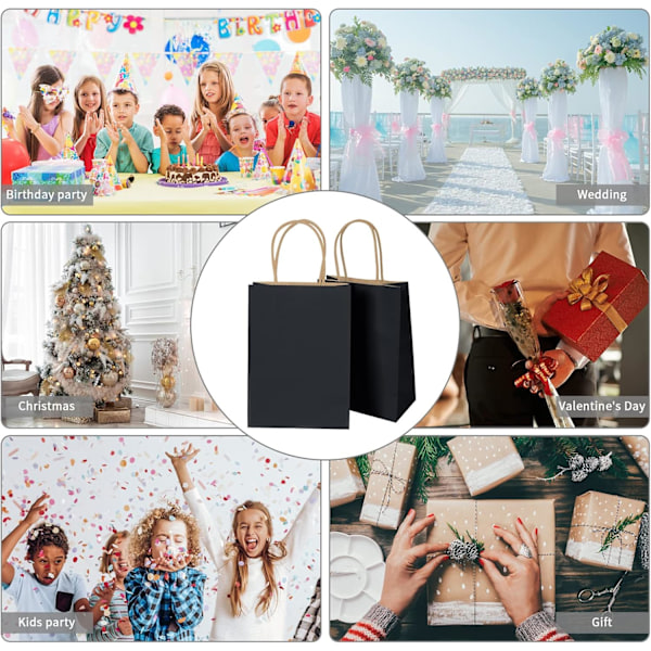 Paper Bags for Party, 12 Pcs Gift and Candy Bags with Handles, Black Kraft Paper Bags for Kids Party, Birthday, Wedding, Christmas (150x80x210mm) Black