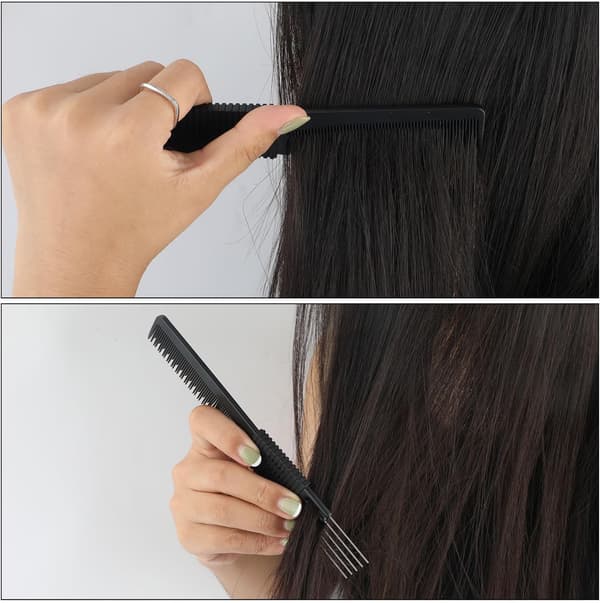 2 stk. Sorte Kulfiber Løfte Back Combs, Back Combs med Metalstifter Dobbelthoved Hårplukningskam Gaffelkam Værktøj til Kvinder Hårstyling Salon