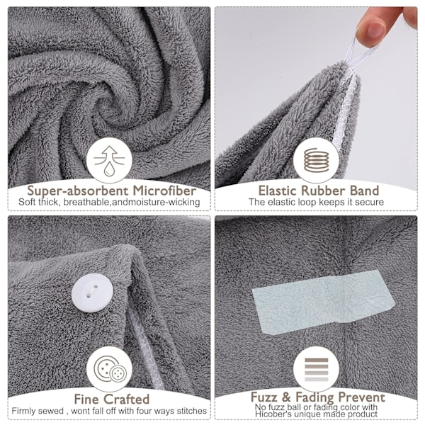 3 Pak Mikrofiber Hårhåndklæde Wrap Super Absorberende Twist Turban til Kvinder Hurtigtørrende Hårhætter med Knapper til Tørring C