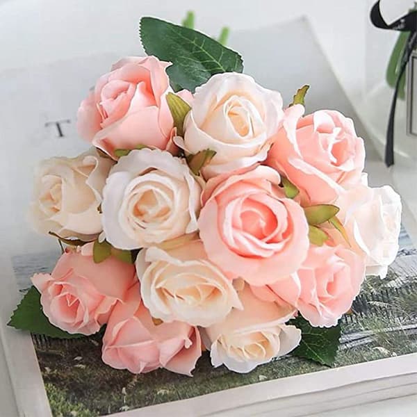 24-pakning kunstig rosebukett silkeblomst med stilkrose A A