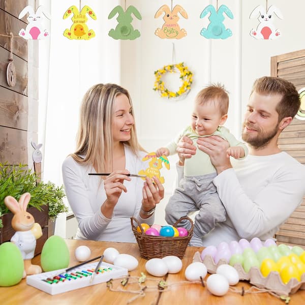 Wooden Rabbit Ornaments to Paint Easter Decorations Cutouts Unpainted 24 Pcs 9 x 7.6 cm