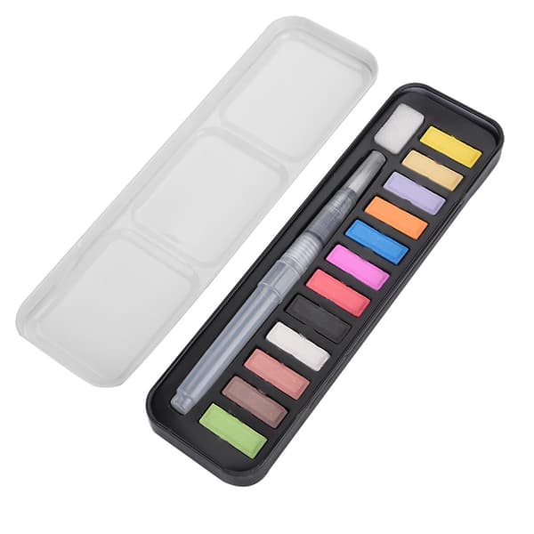 Solid akvarelmaling sæt opløseligt pigment tegning pensel akvarel (12 farver)