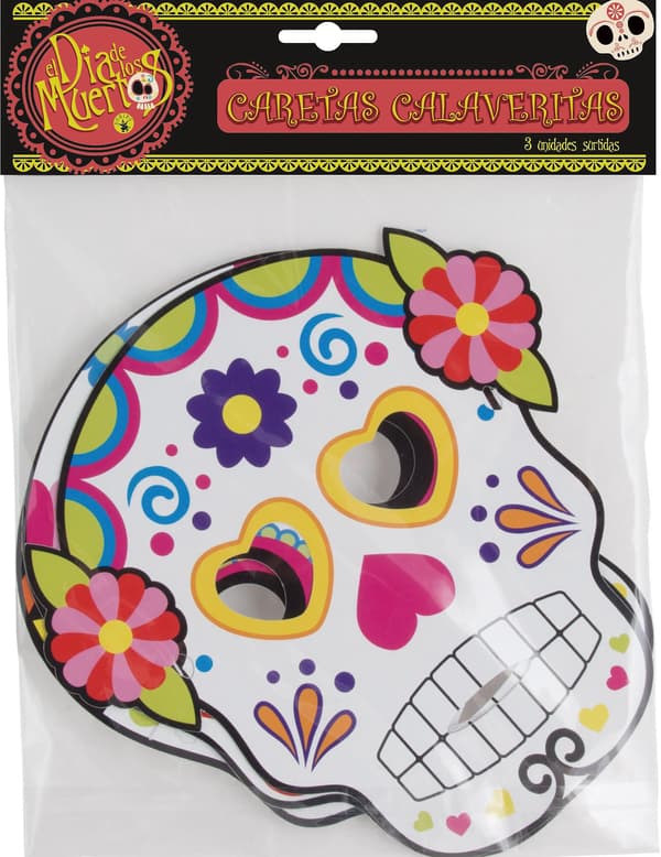 3 assorterte pappmasker Dia de los Muertos Voksen Halloween