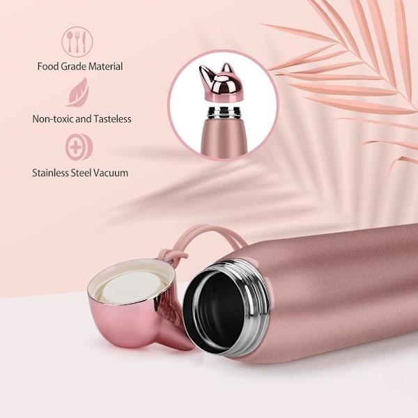 Sød kat vandflaske, rustfrit stål isolerede vandflasker termokande vakuum rejse kaffekrus, 320 ml/10,8 oz (pink) Pink