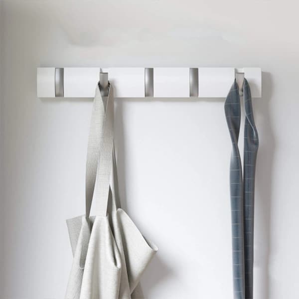 Wall Mounted Coat Rack with 5 Retractable Hooks, Space-Saving Hallway Organizer White