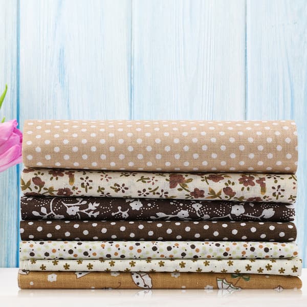 7 Pcs 25*25 cm Cotton Fabric DIY Mixed Squares Pre-cut Bedding Kit Quarters Bundle Coffee Series