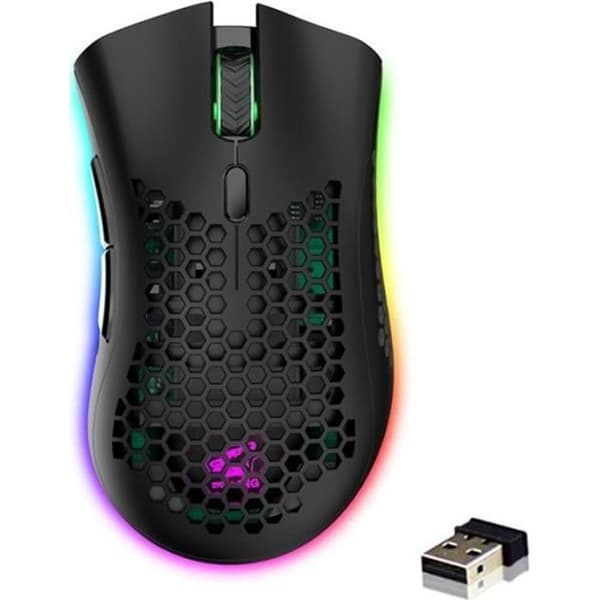 RGB Gaming Mouse Wireless USB Rechargeable 2.4G Nano Adjustable DPI Ultralight Sculpted Design Anti-Sweat - Black