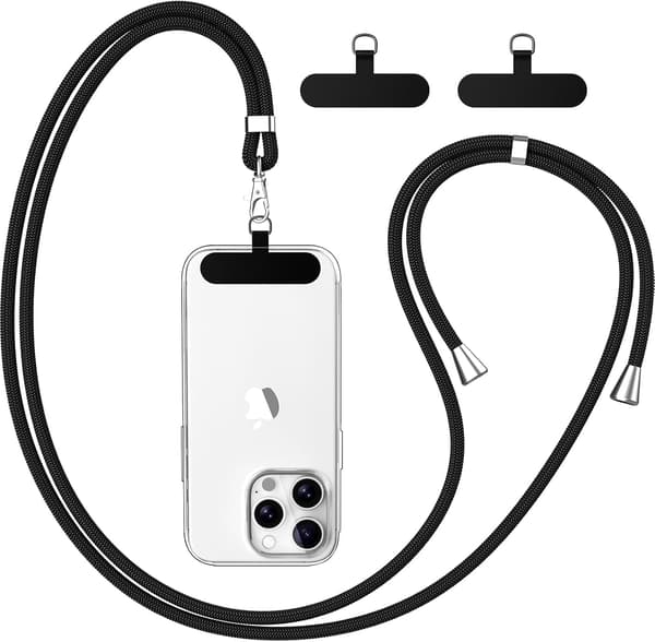 Phone Neck Strap with 2 Durable Black Tabs and 1.2m Adjustable Strap, Compatible with All Smartphones and Most Cases, Black