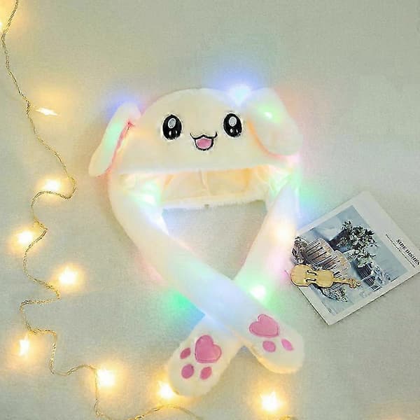 LED Luminous Plush Rabbit Funny Hat With Moving Jumping Ears White White