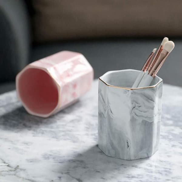 Keramisk penneholder, marmormønster, pennekop, penneholder, makeup