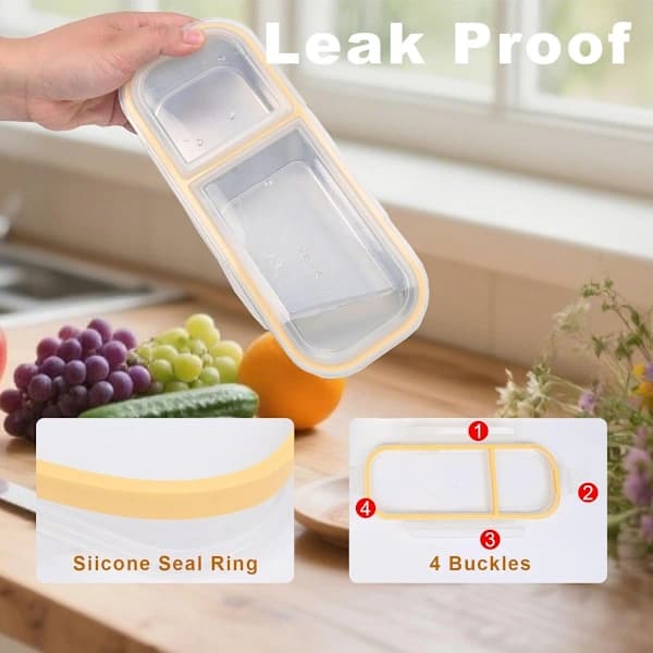Stainless Steel Bento Lunch Box 700ml Leakproof 2 Compartment Snack Container for Kids Adults School Work Yellow