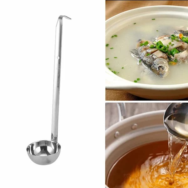 3 stk. rustfri øser med krog, kraftig metalske, køkkenredskabsske til madlavning, suppe, sovs, salatdressing