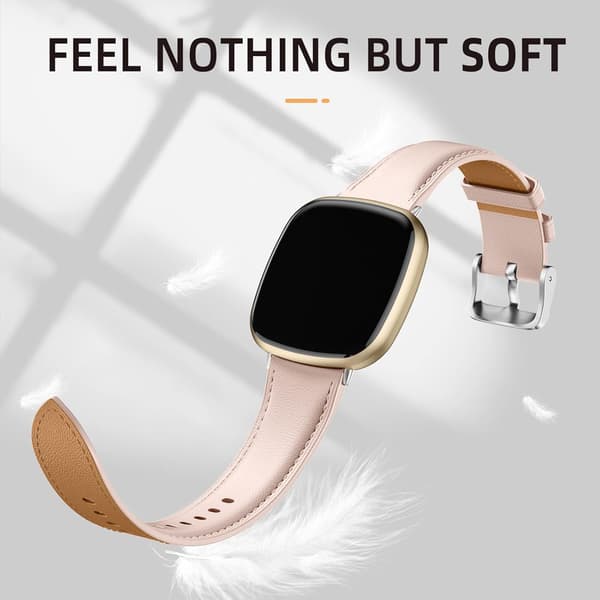 Læderarmbånd kompatibelt med Fitbit Versa 3/Fitbit Sense 2/Sense, elegant erstatningsrem i ægte læder, lyserød
