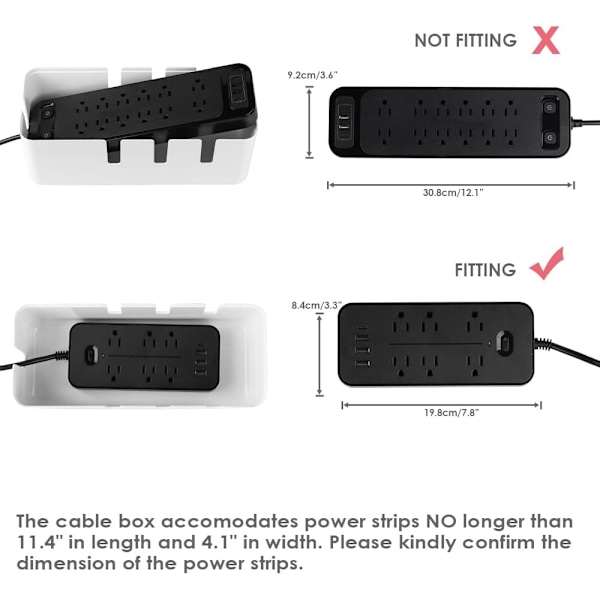 Kaapelihallintalaatikko, 12x5x4,56 tuumaa, puukansi, johdonjärjestäjä työpöydälle TV-tietokoneen USB-keskittimelle peittämään ja piilottamaan jatkojohdot ja kaapelit
