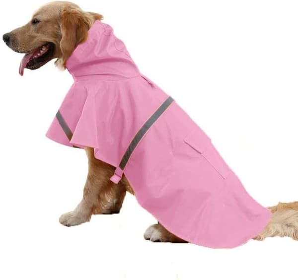 Justerbar hundregnfrakk med hette Reflekterende hundregnfrakk Vanntett hundejakke Rosa S/M